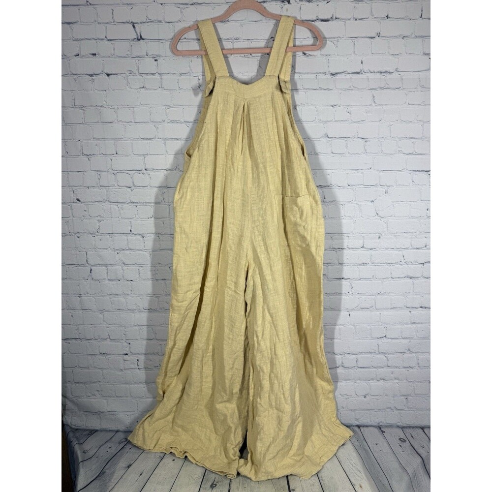 Free People Sun Drenched Overalls Large Yellow Cotton Wide Leg Relaxed Boho - Picture 12 of 16